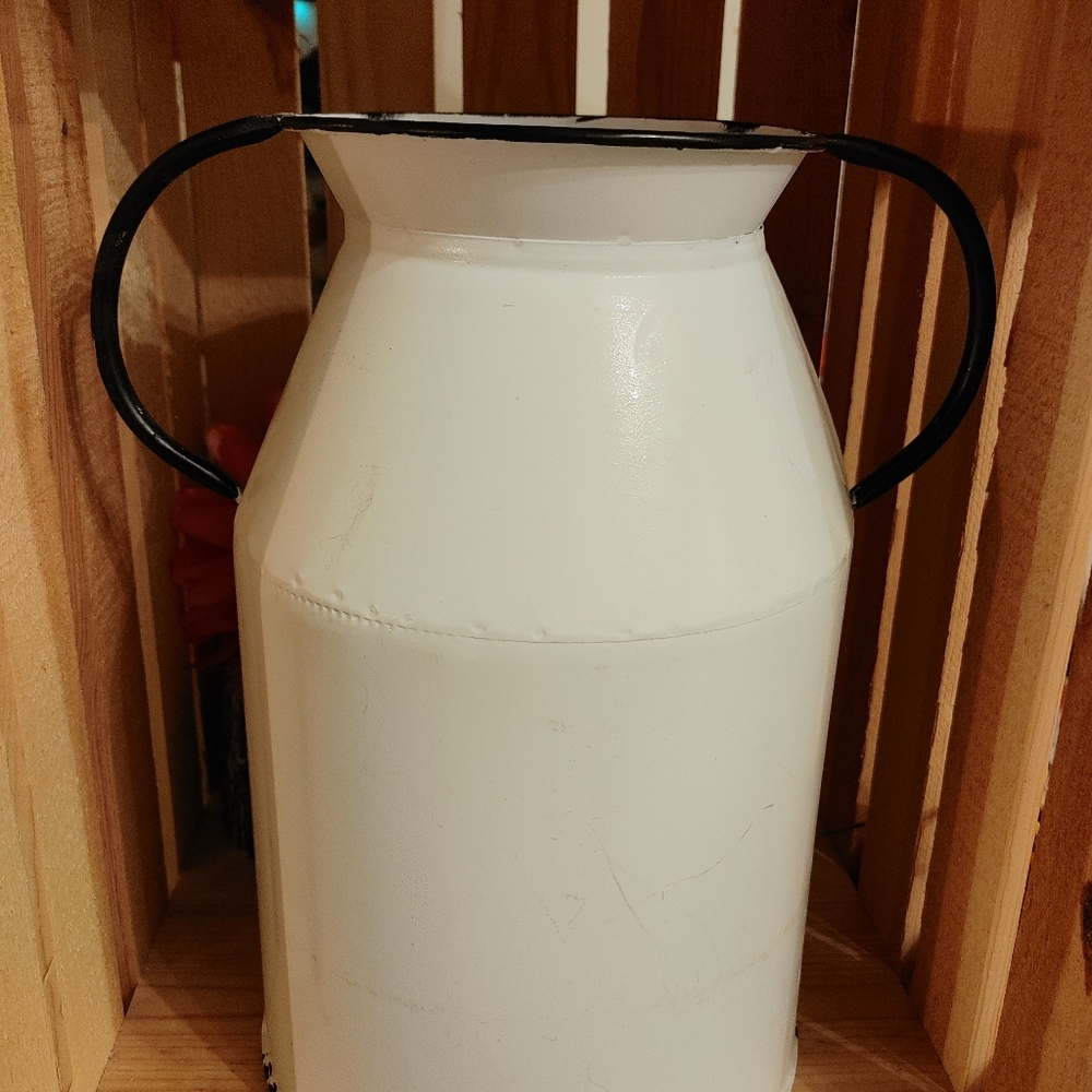 Distressed Rustic White Metal Milk Can